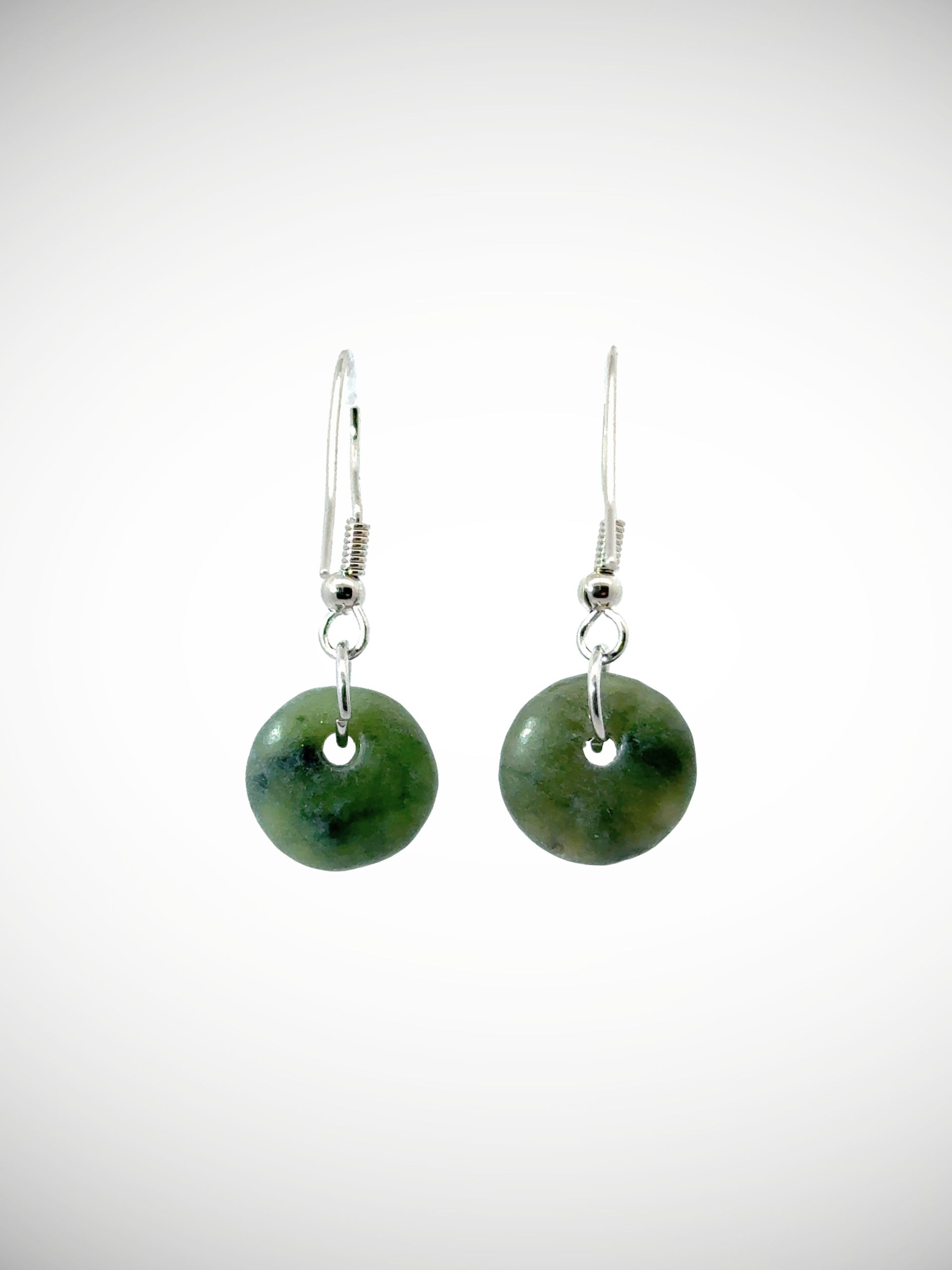 Moko Pounamu Porohita (Disc) Genuine NZ Kawakawa Greenstone & Sterling Silver Earrings - Waimamaku