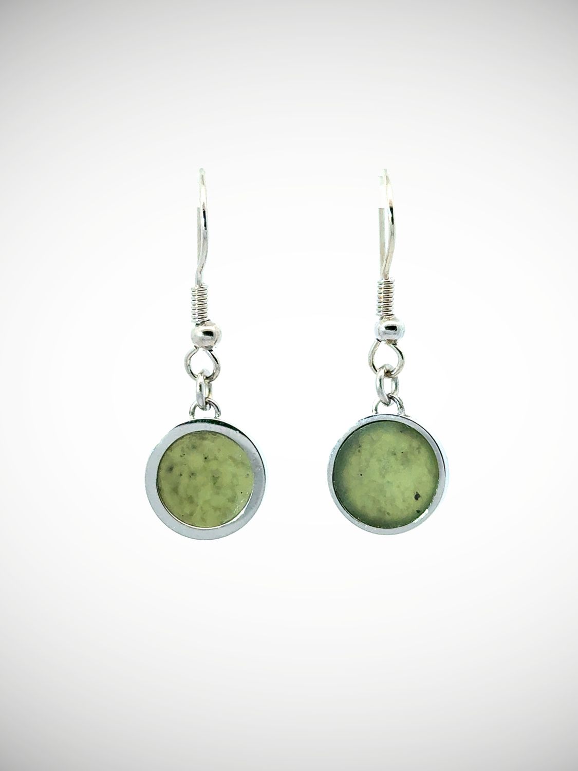 Moko Pounamu Genuine NZ Porohita (Disc) Kawakawa Greenstone & Sterling Silver Earrings - Waimarino