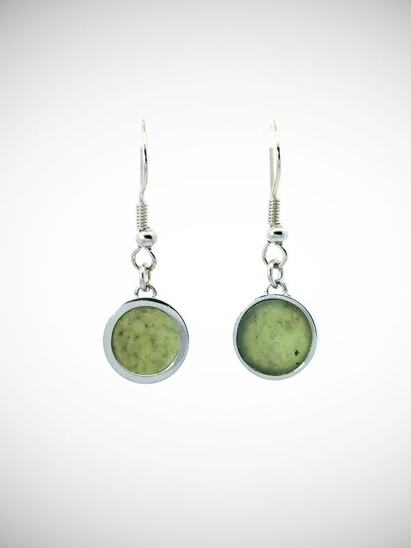 Moko Pounamu Genuine NZ Porohita (Disc) Kawakawa Greenstone & Sterling Silver Earrings - Waimarino