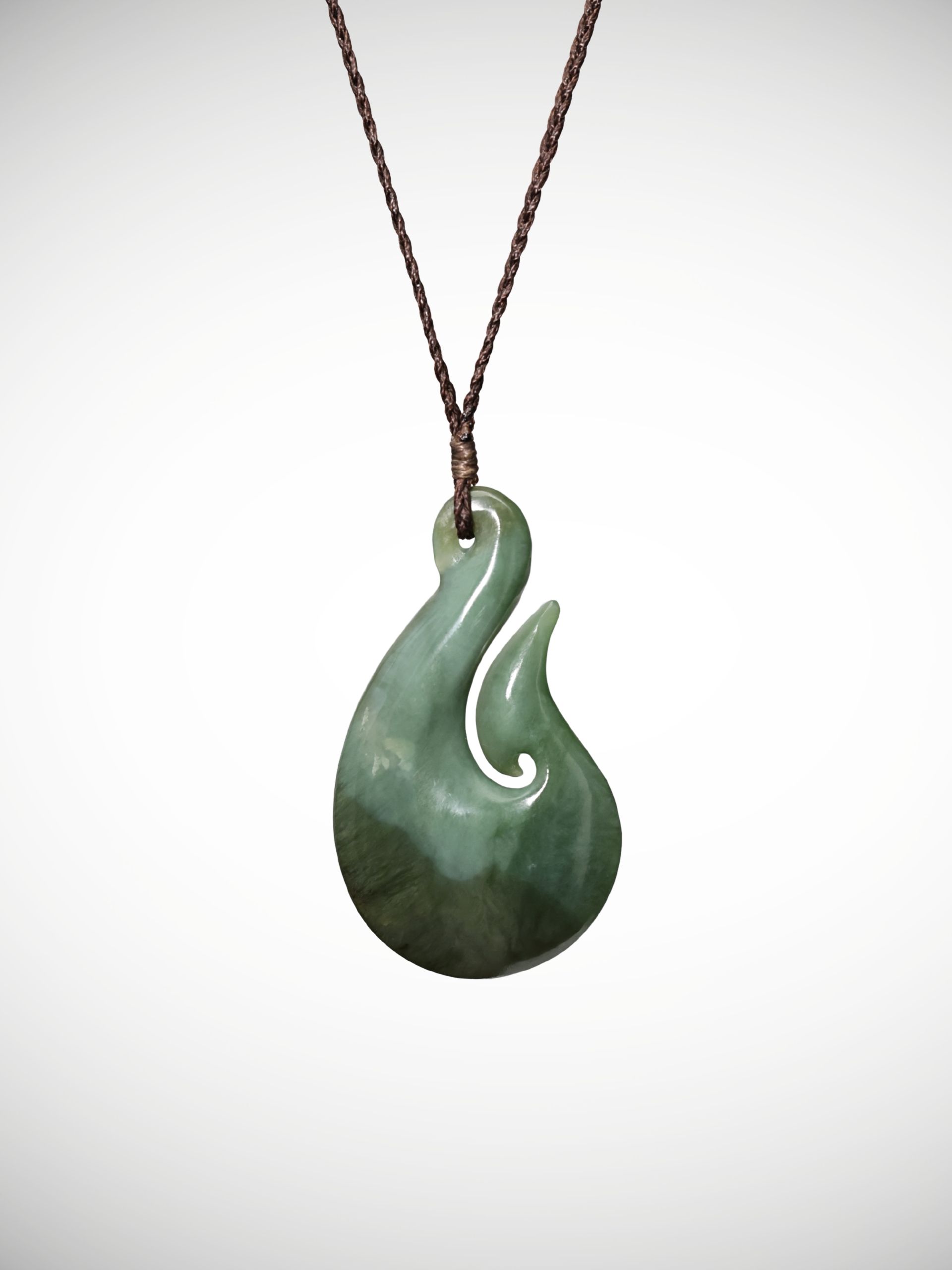 Moko Pounamu Hei Matau Genuine NZ Inanga Greenstone - Korakonui