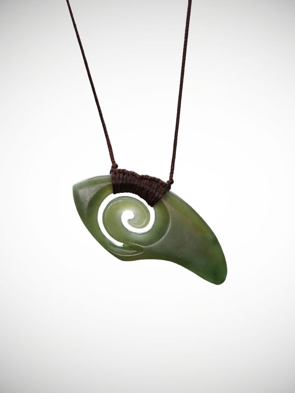 Moko Pounamu Koru Genuine NZ Inanga Greenstone - Haunui