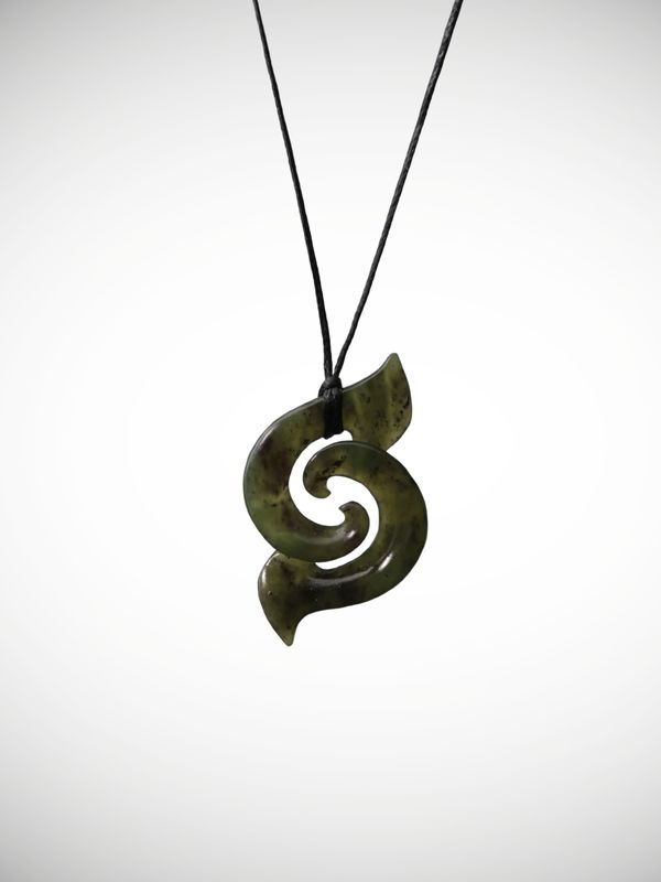 Moko Pounamu Double Koru Genuine NZ Raukaraka Greenstone - Onetapu