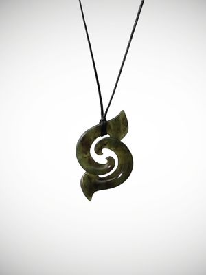 Moko Pounamu Double Koru Genuine NZ Raukaraka Greenstone - Onetapu