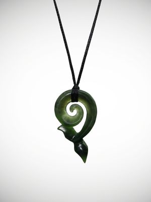 Moko Pounamu Koru & Whale Tail Genuine NZ Kawakawa Greenstone - Mangarapa