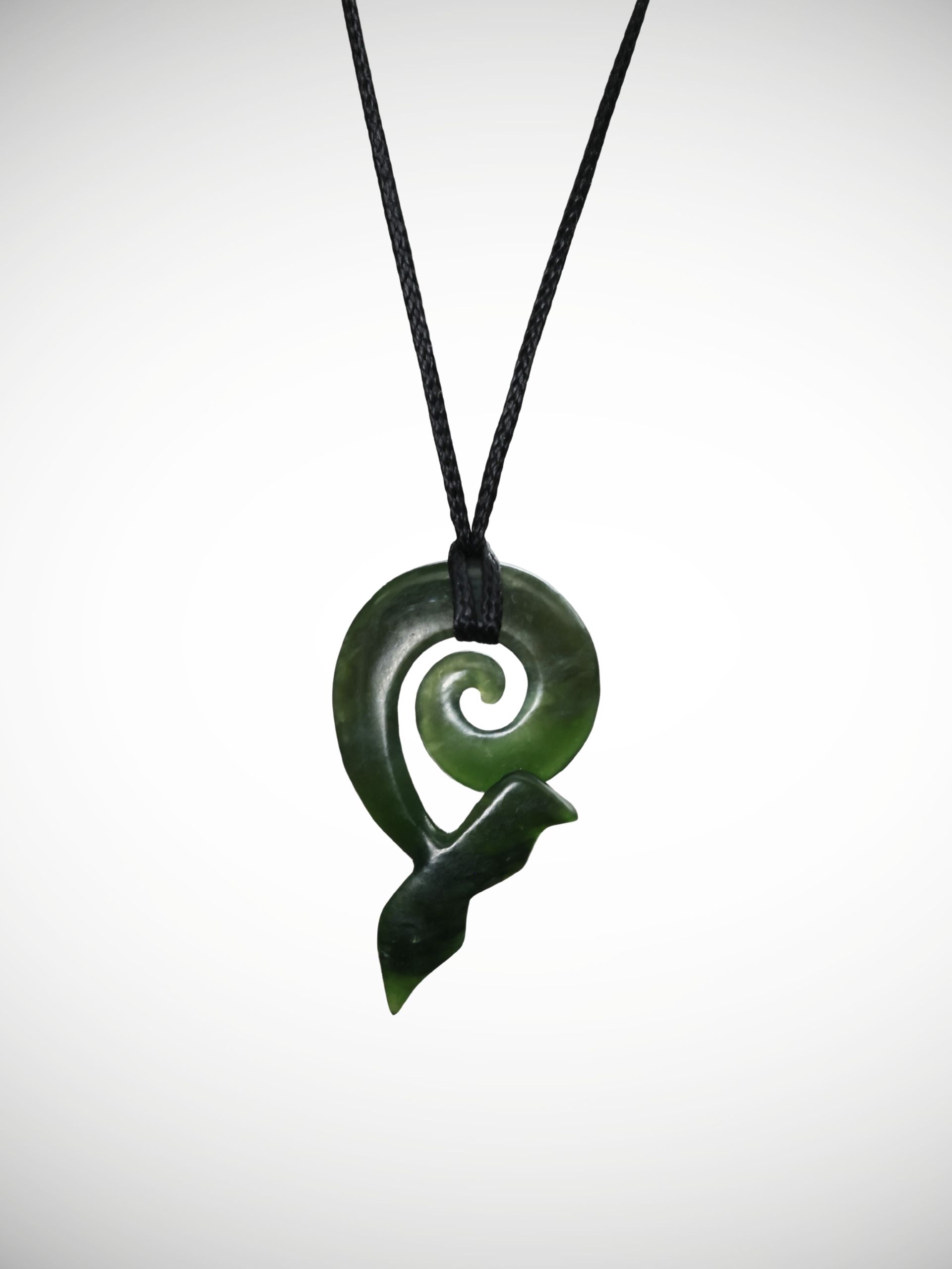 Moko Pounamu Koru & Whale Tail Genuine NZ Kawakawa Greenstone - Mangarapa