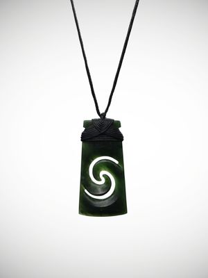 Moko Pounamu Toki Double Koru Genuine NZ Kawakawa Greenstone - Pariroa Moko Pounamu Toki Double Koru Genuine NZ Kawakawa Greenstone - Pariroa