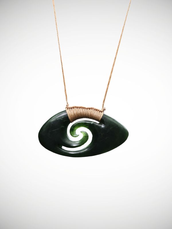 Moko Pounamu Double Koru Genuine NZ Kawakawa Greenstone - Houipapa