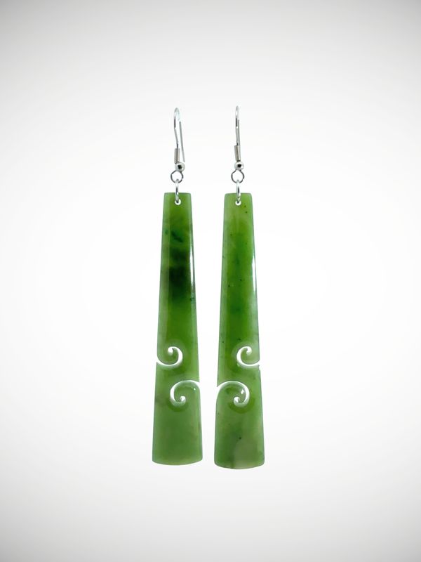 Moko Pounamu NZ Kahurangi Greenstone & Sterling Silver Earrings - Nukuroa