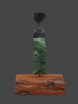 Moko Pounamu Notched Toki NZ Genuine Kawakawa Greenstone - Mangakakahi