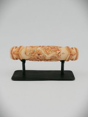 Moko Pounamu Stylised Kōauau (Flute) Stained Bone - Taniwha