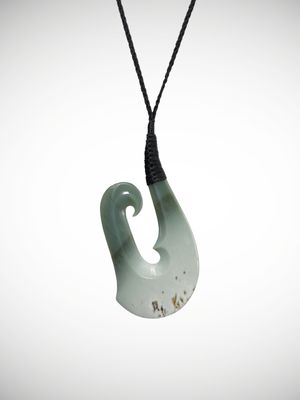 Moko Pounamu Hei Matau Genuine NZ Inanga Flower Greenstone - Ohotu Moko Pounamu Hei Matau Genuine NZ Inanga Flower Greenstone - Ohotu