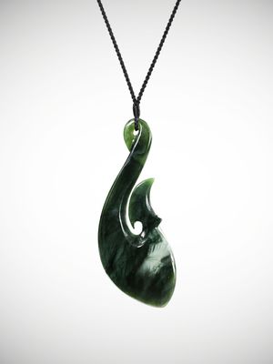 Moko Pounamu Hei Matau (Hook) Genuine NZ Kawakawa Greenstone - Okarahia Moko Pounamu Hei Matau (Hook) Genuine NZ Kawakawa Greenstone - Okarahia