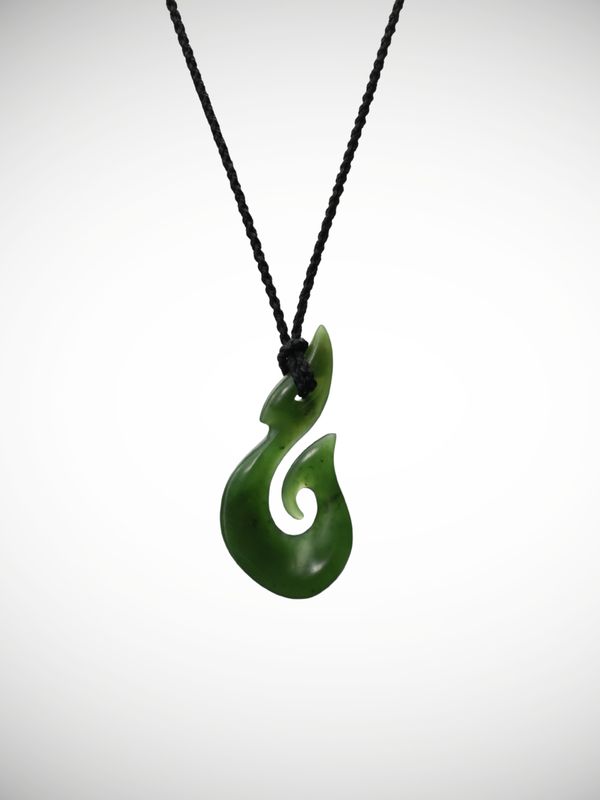 Moko Pounamu Hei Matau (Hook) Genuine NZ Kahurangi Greenstone - Kohinui