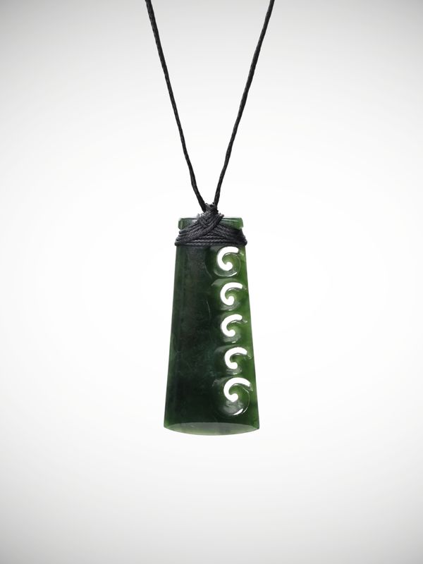 Moko Pounamu Toki with Koru NZ Genuine Kawakawa Greenstone - Oruru