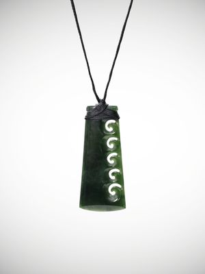 Moko Pounamu Toki with Koru NZ Genuine Kawakawa Greenstone - Oruru