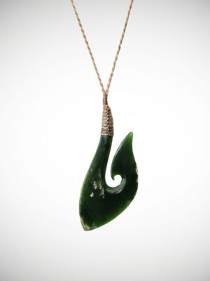 Moko Pounamu Hei Matau (Hook) Genuine NZ Kawakawa Flower Greenstone - Oroua Moko Pounamu Hei Matau (Hook) Genuine NZ Kawakawa Flower Greenstone - Oroua