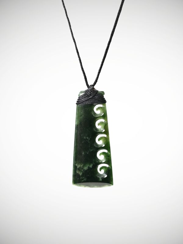 Moko Pounamu Toki with Koru Genuine NZ Kawakawa Greenstone - Puketoi