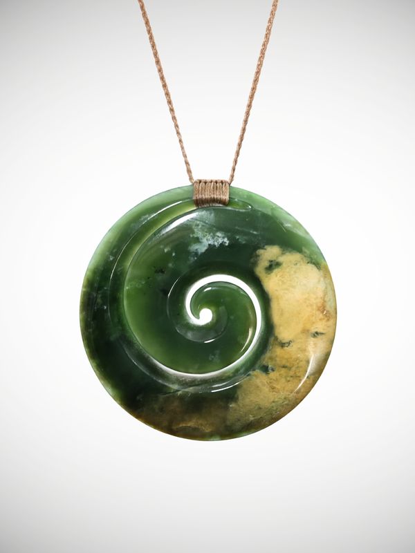 Moko Pounamu Koru NZ Genuine Inanga Flower Greenstone - Rahotu