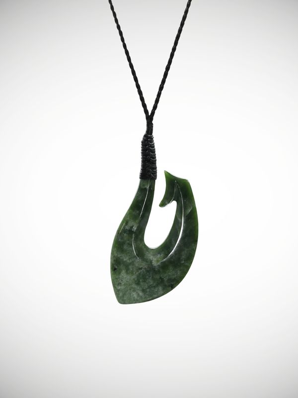 Moko Pounamu Hei Matau (Hook) Genuine NZ Auhunga Greenstone - Rakaunui