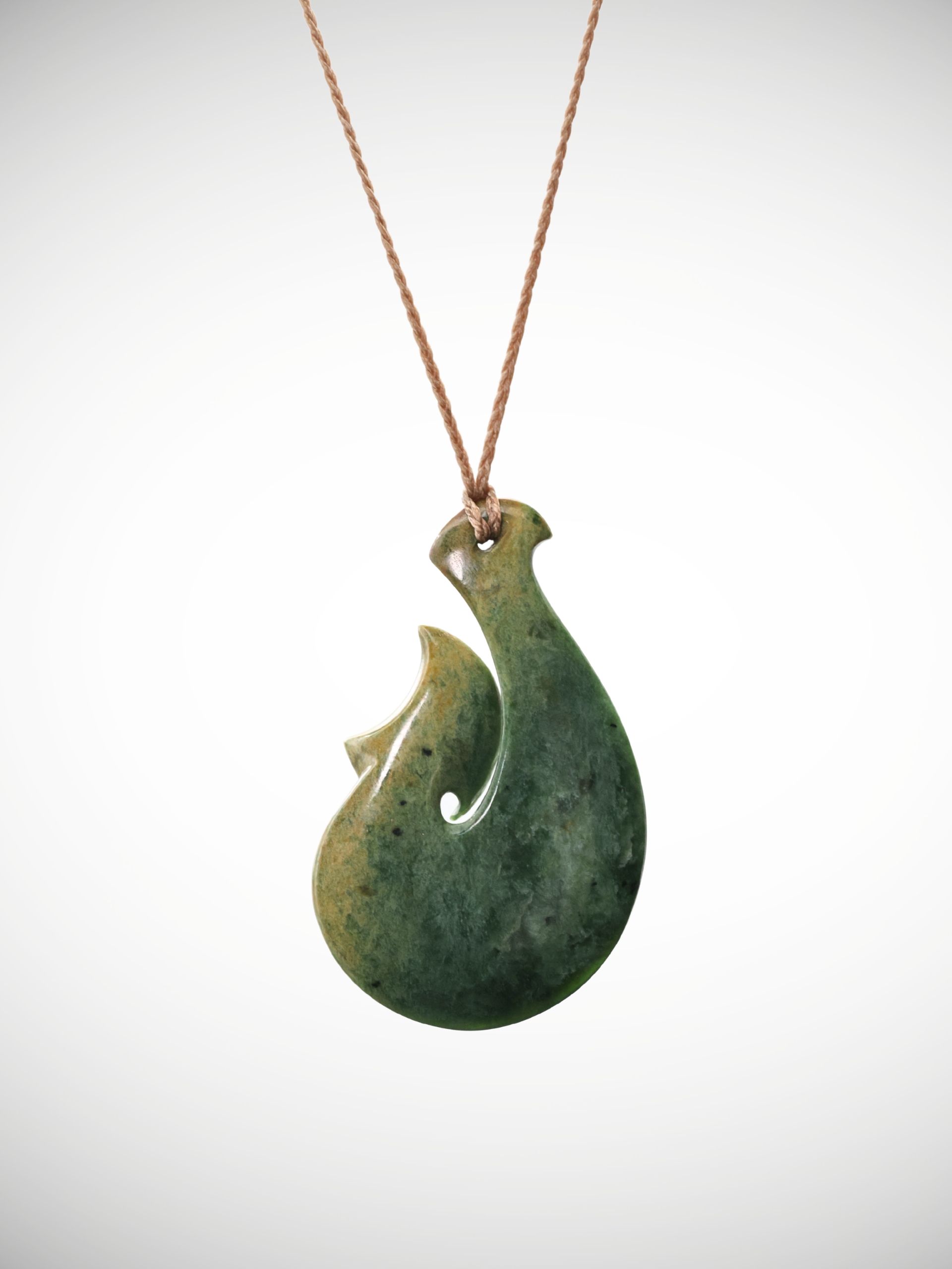 Moko Pounamu Hei Matau (Hook) Genuine NZ Kahotea Greenstone - Puketihi