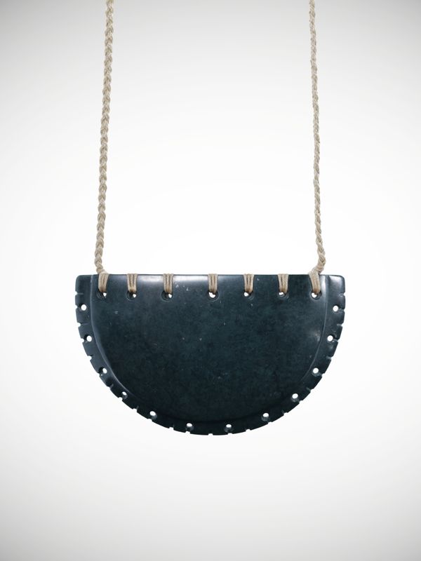 Moko Pounamu Notched Kouma (Breastplate ) Genuine NZ Tangiwai Greenstone - Mangonui