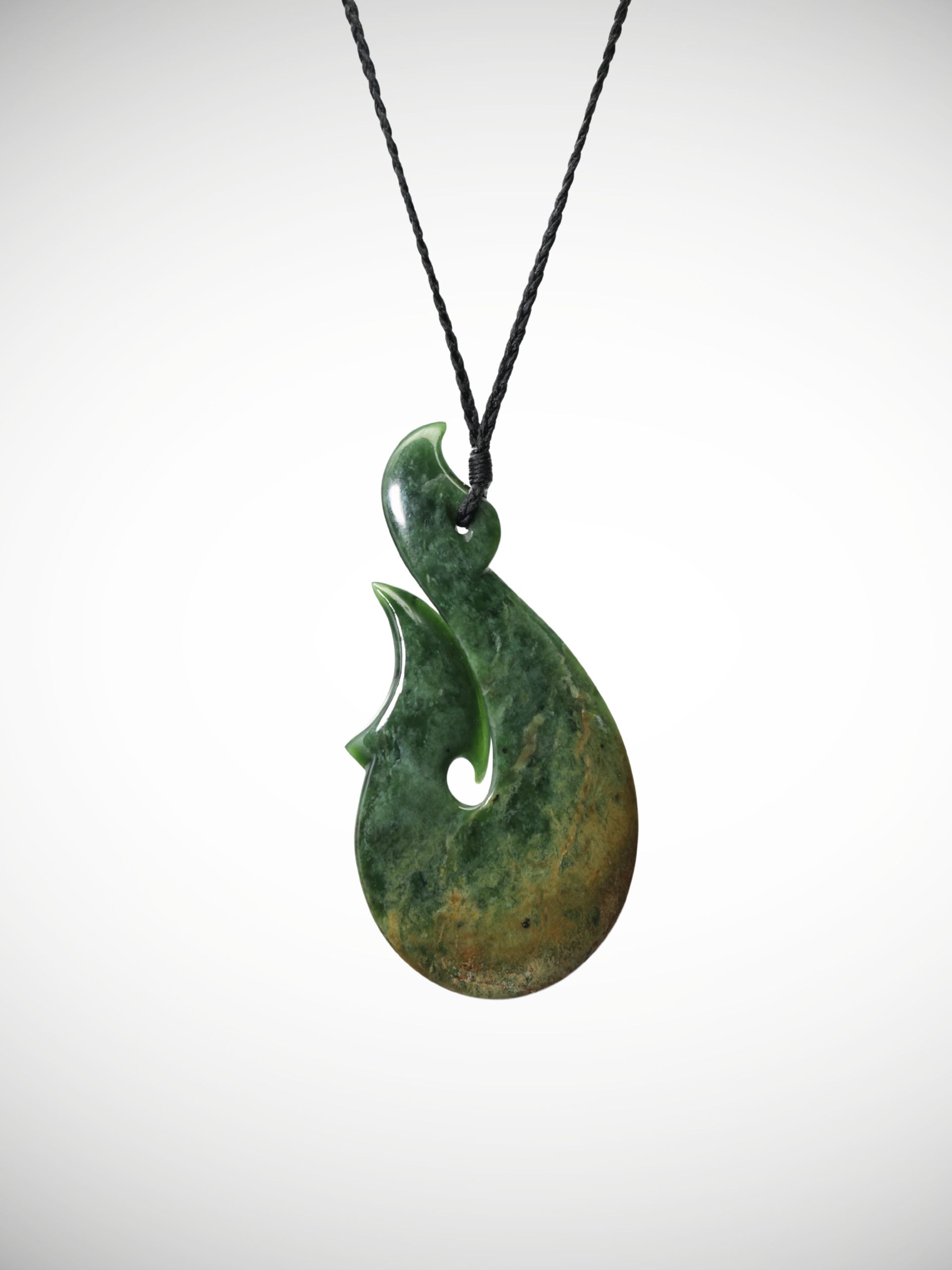 Moko Pounamu Hei Matau (Hook) Genuine NZ Marsden Flower Greenstone - Omana