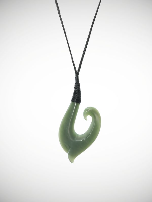 Moko Pounamu Hei Matau (Hook) NZ Genuine Inanga Greenstone - Maraetai