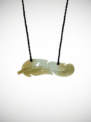 Moko Pounamu Huru (Feather) Contemporary Design Genuine NZ Inanga Greenstone - Opaki Moko Pounamu Huru (Feather) Contemporary Design Genuine NZ Inanga Greenstone - Opaki