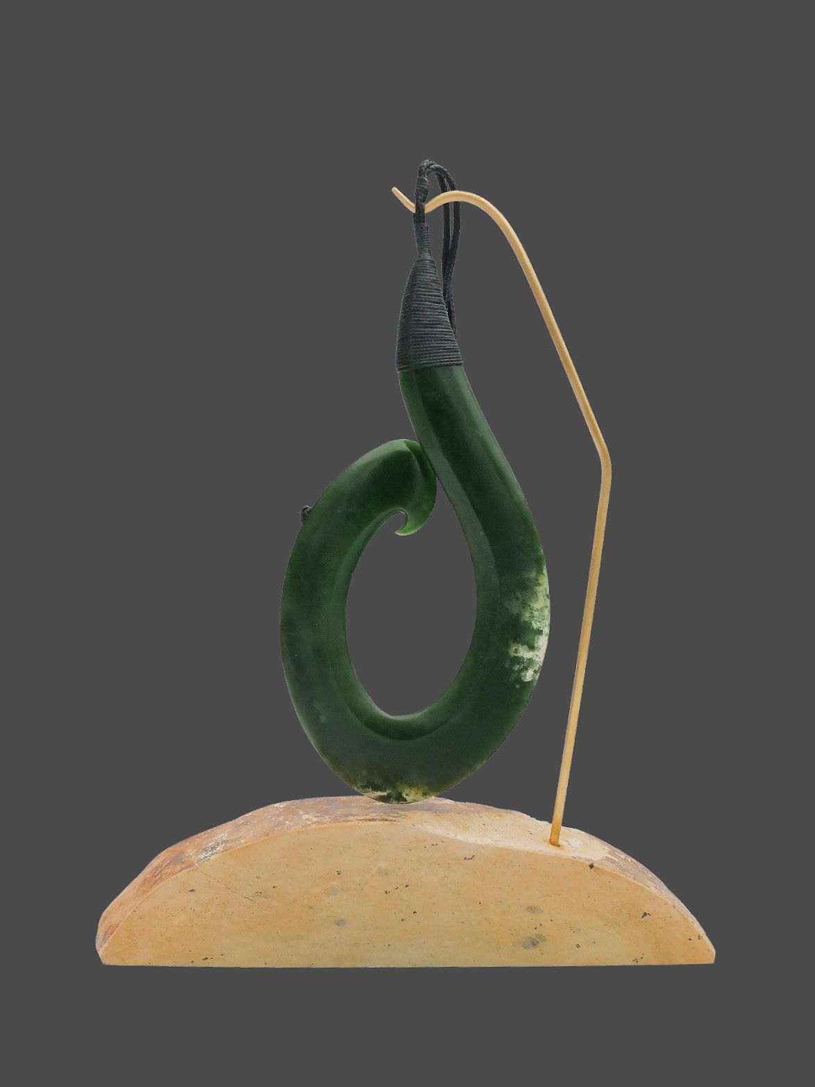 Moko Pounamu Matau (Hook) NZ Genuine Marsden Flower Greenstone - Maniaiti