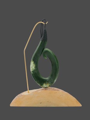 Moko Pounamu Matau (Hook) NZ Genuine Marsden Flower Greenstone - Maniaiti