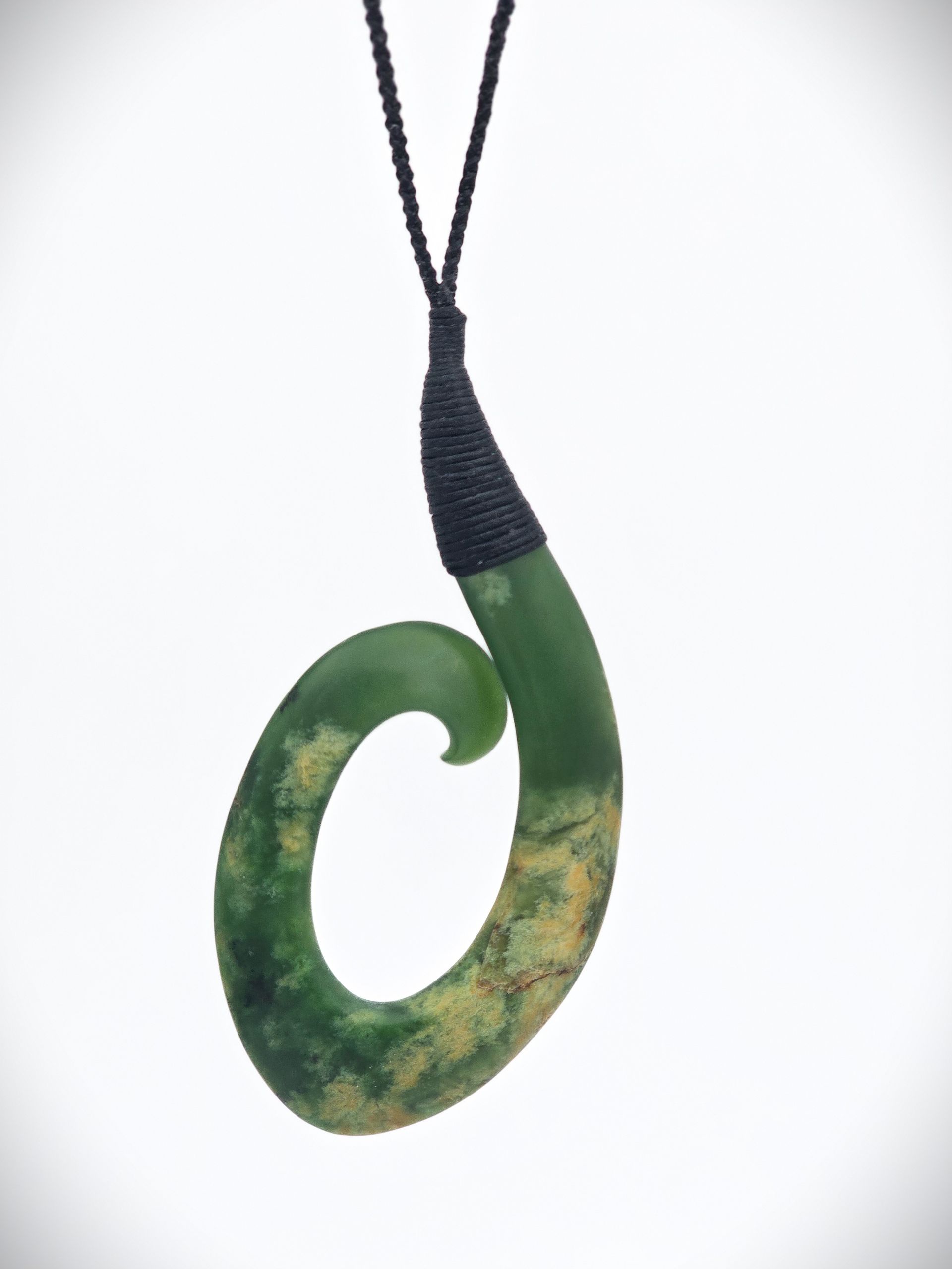 Moko Pounamu Contemporary Hei Matau NZ Genuine Marsden Flower Greenstone - Mangotahi