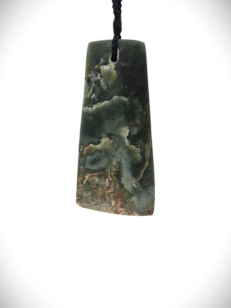Moko Pounamu Angled Toki NZ Genuine Inanga Flower Greenstone - Manutahi