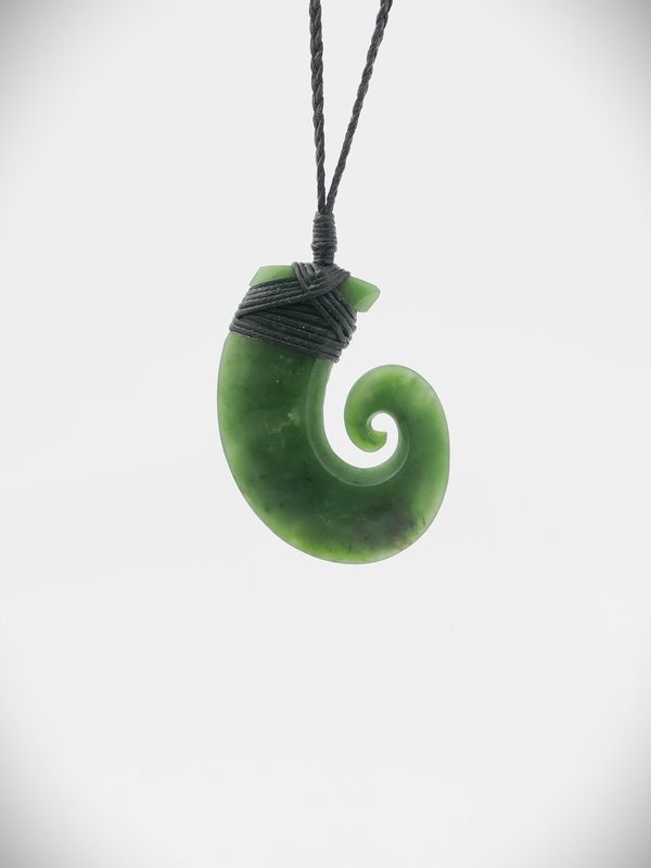 Moko Pounamu Hei Matau (Hook) NZ Genuine Kawakawa Greenstone - Ponatahi