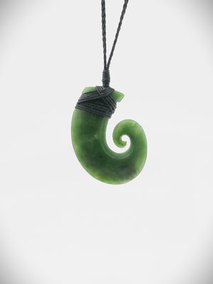 Moko Pounamu Hei Matau (Hook) NZ Genuine Kawakawa Greenstone - Ponatahi