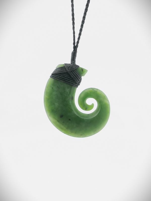 Moko Pounamu Hei Matau NZ Genuine Kawakawa Greenstone - Tora