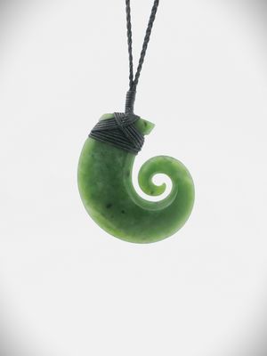 Moko Pounamu Hei Matau NZ Genuine Kawakawa Greenstone - Tora
