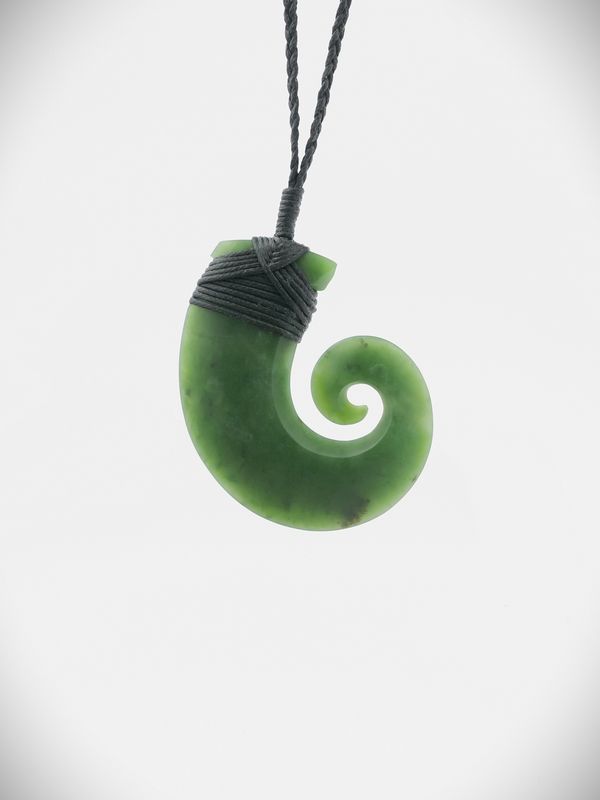 Moko Pounamu Hei Matau NZ Genuine Kawakawa Greenstone - Matamata