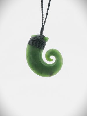 Moko Pounamu Hei Matau NZ Genuine Kawakawa Greenstone - Matamata