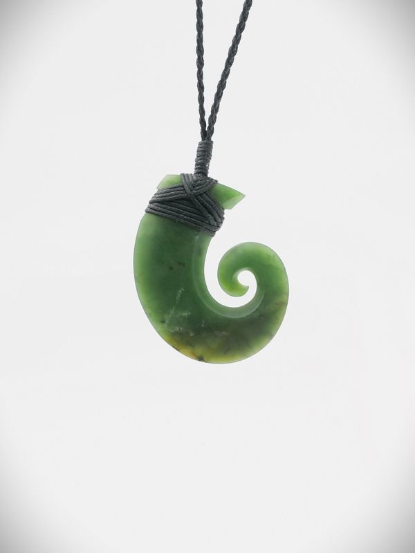 Moko Pounamu Hei Matau NZ Genuine Kawakawa Greenstone - Wainuioru