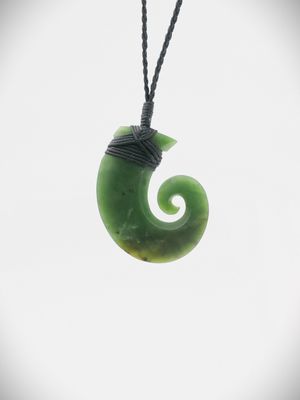 Moko Pounamu Hei Matau NZ Genuine Kawakawa Greenstone - Wainuioru