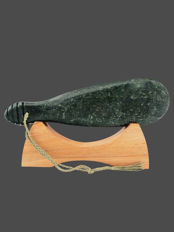 Moko Pounamu Mere Sculpture NZ Genuine Kawakawa Pounamu - Horohoro