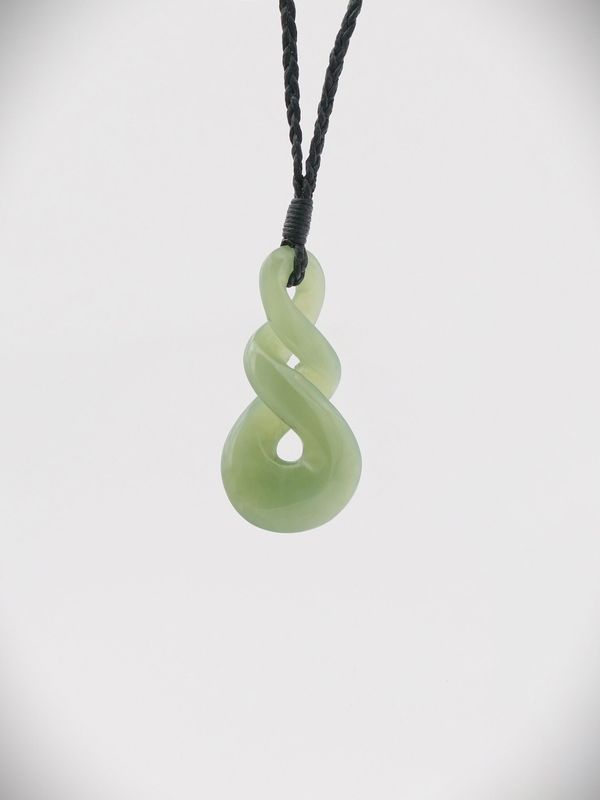 Moko Pounamu Double Pikorua (Twist) NZ Genuine Inanga Greenstone - Tinui