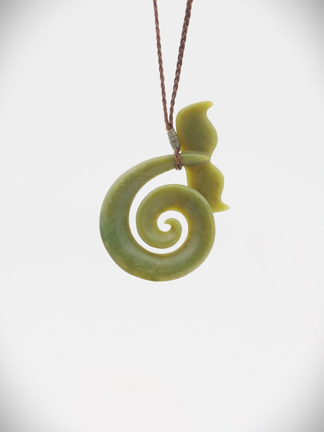 Moko Pounamu Whale Tail Koru Genuine NZ Inanga Greenstone - Tane