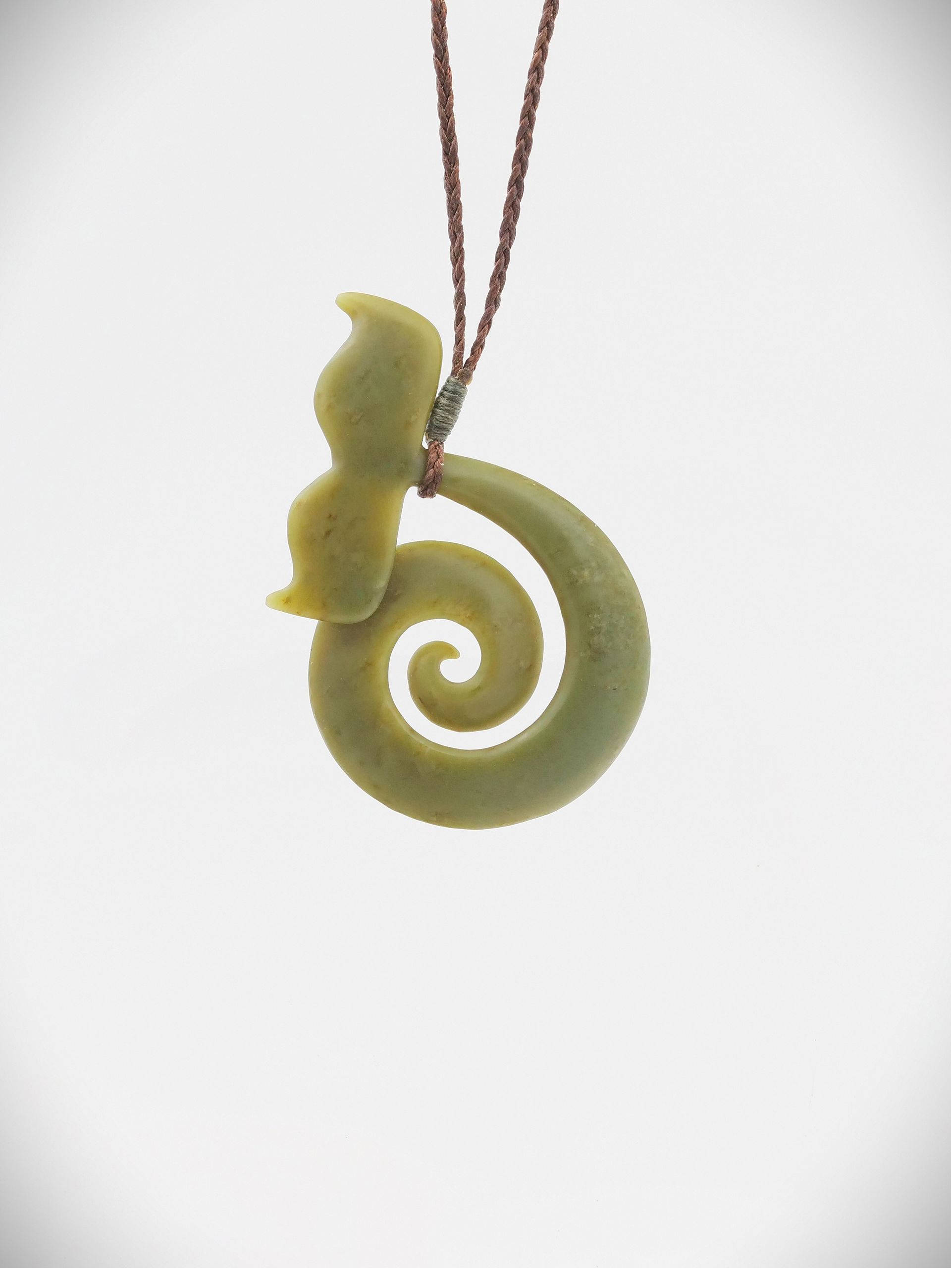 Moko Pounamu Whale Tail Koru Genuine NZ Inanga Greenstone - Tane