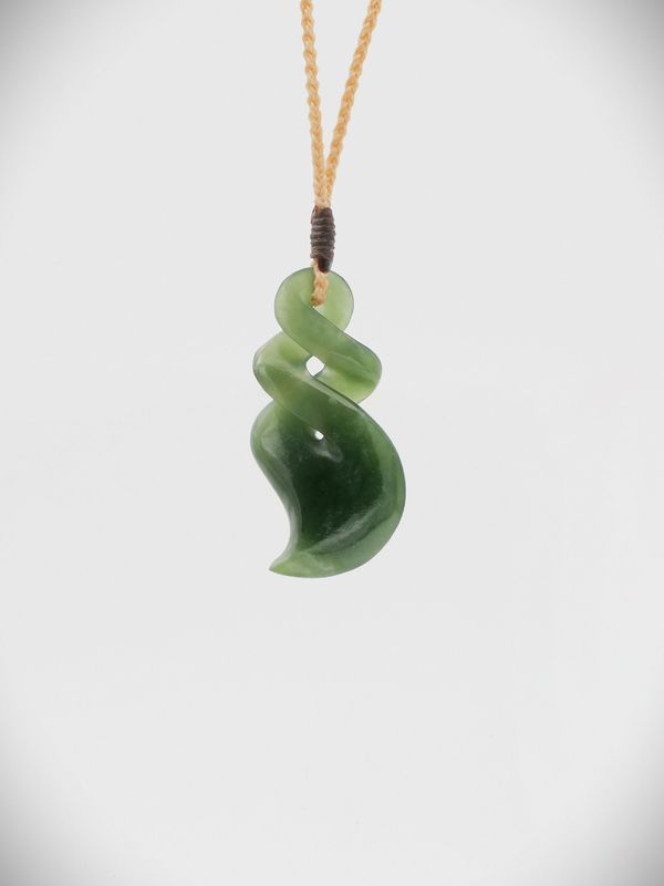 Moko Pounamu Double Pikorua NZ Genuine Kahotea Greenstone - Tuturumuri