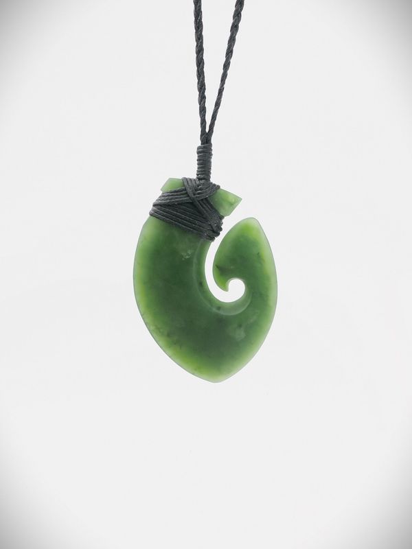 Moko Pounamu Hei Matau (Hook) NZ Genuine Kawakawa Greenstone - Tīraumea