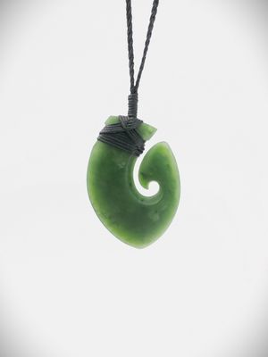 Moko Pounamu Hei Matau (Hook) NZ Genuine Kawakawa Greenstone - Tīraumea