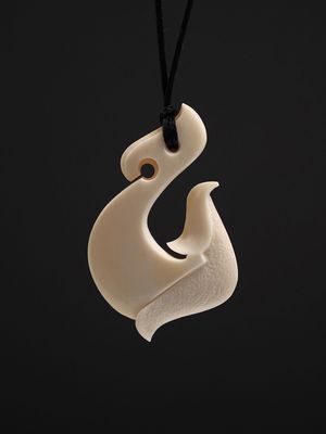 Moko Pounamu Hei Matau (Hook) Bone Carving - Ngapuna