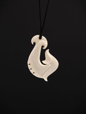 Moko Pounamu Hei Matau (Hook) Bone Carving - Pomarangi