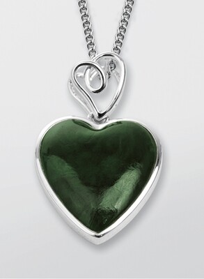 Moko Pounamu Heart Genuine NZ Greenstone and Sterling Silver Pendant - 2JP Moko Pounamu Heart Genuine NZ Greenstone and Sterling Silver Pendant - 2JP